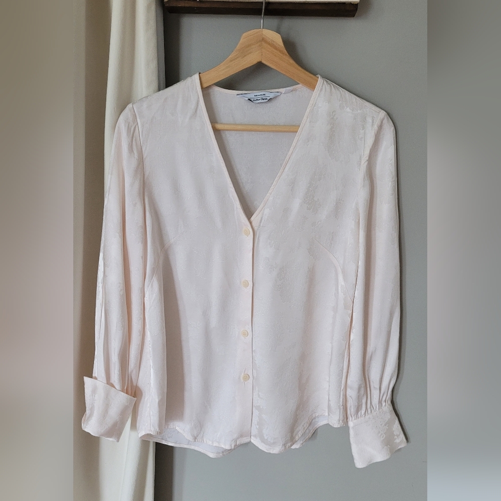 & OTHER STORIES SATIN BLOUSE SIZE 4 Cream Button-Up Blouse